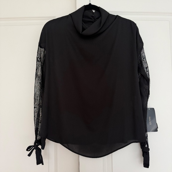 ZARA Black Lace Sleeve Blouse with Tie Cuffs – Women’s Size XS - Picture 1 of 4